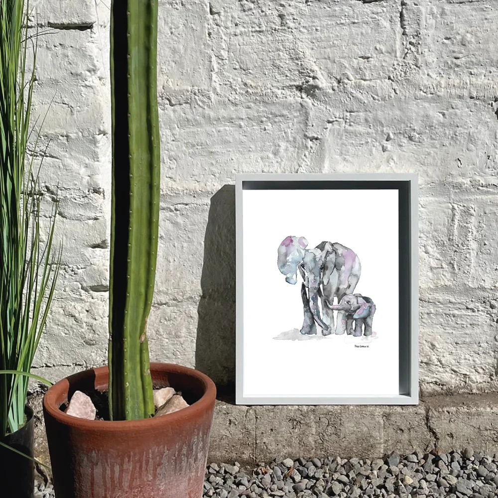 Cuadro Elefante Mama e Hijo (acuarela)