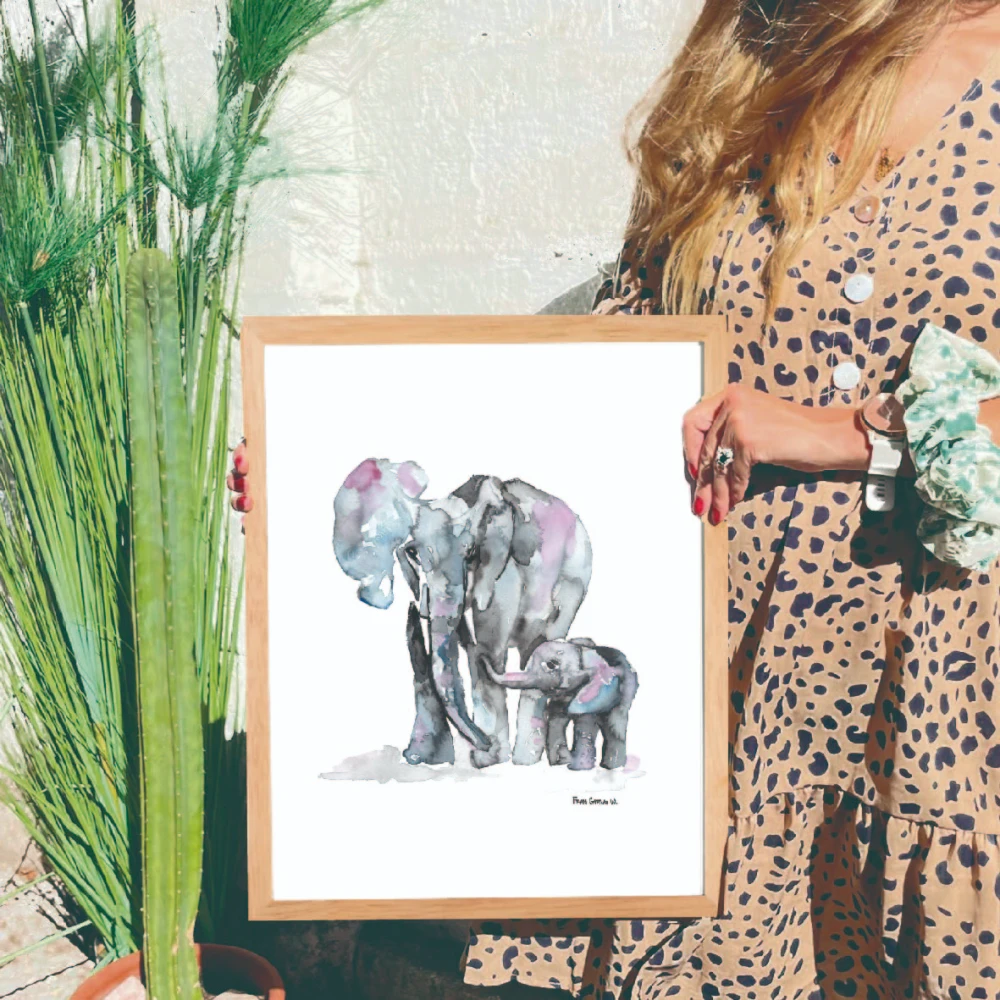 Cuadro Elefante Mama e Hijo (acuarela) - Imagen 2